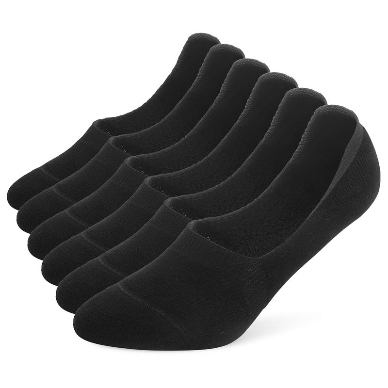 Leotruny 6 Pairs Unisex Thick Cushion Athletic Cotton Non Slip Low Cut Flat Liner No Show Socks (Medium, C02-Black) - Image 1